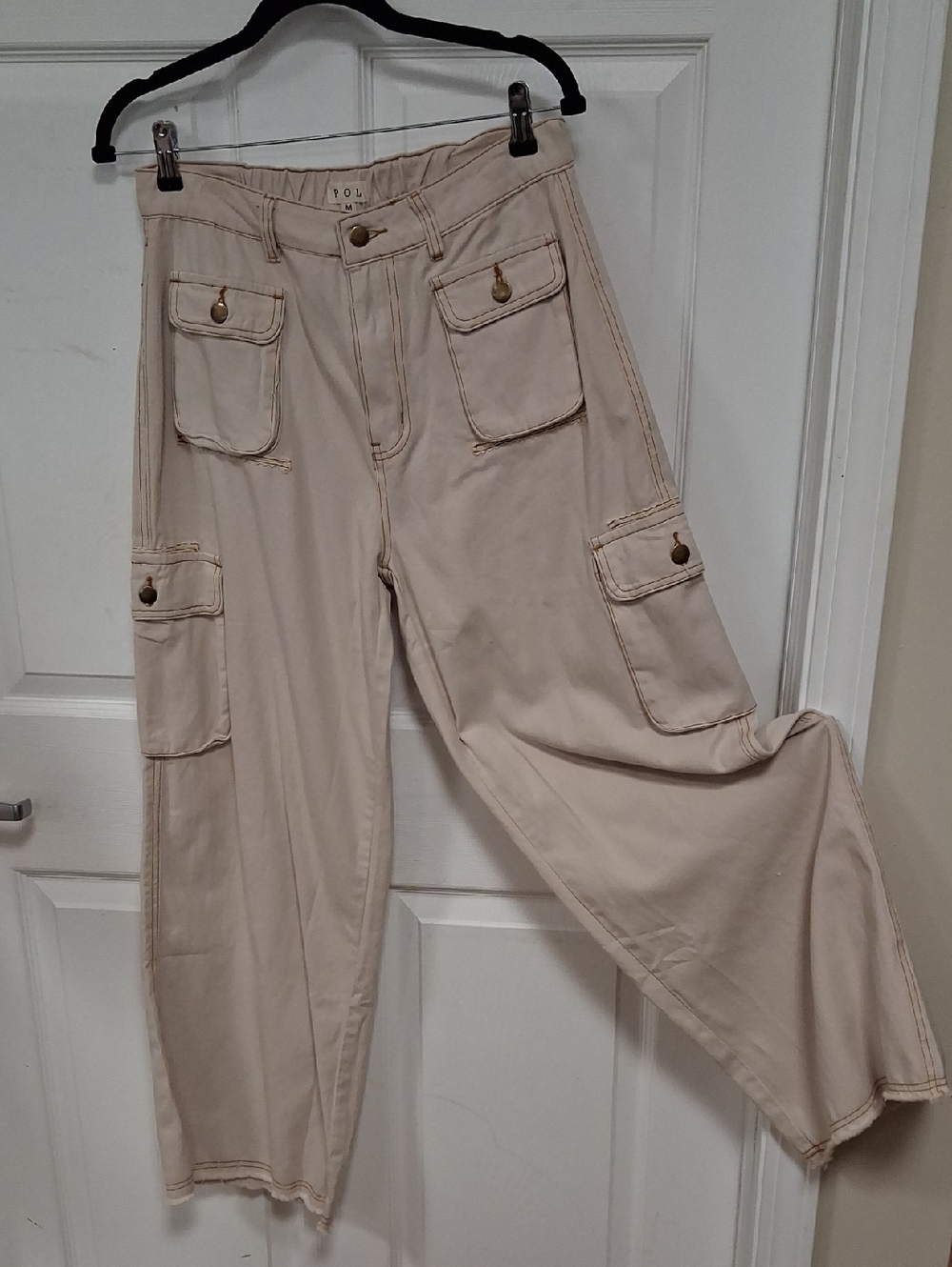 POL Cream Wide-Leg Cargo Trousers